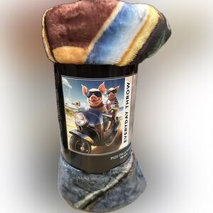 50”x60” PLUSH PIGS ON MOPED MOTORCYCLE EVERYDAY COMFY FLEECE THROW BLANKET GIFT